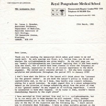 Picture of a letter from Dr. David A. G. Galton