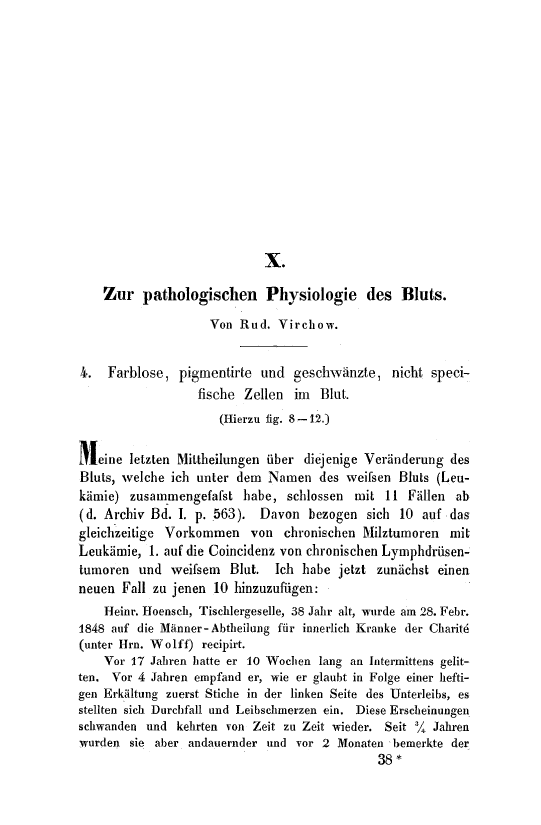 First page of Zur pathologischen Physiologie des Bluts.