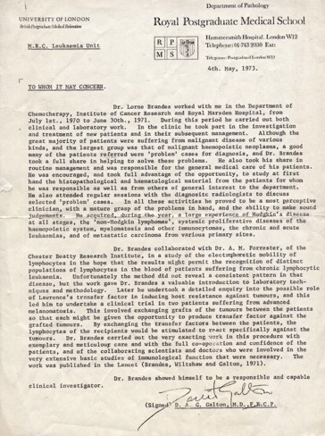 Image of Brandes Letter of Recommendation. Transcription of content below.