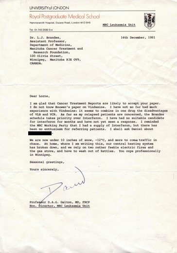 Image of Vindesine Letter. Transcription below.